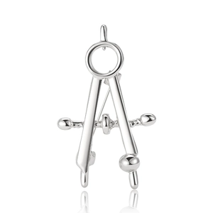 Polished silver alloy compass brooch tool design accessory with elegant mirror finish