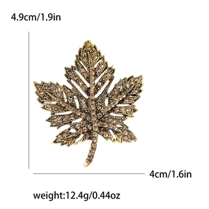 Vintage gold maple leaf brooch with sparkling champagne rhinestones for suits