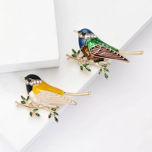 Broche Oiseau en Émail Alliage de Mode Pour Femmes Élégante Épingle de Revers Animal en Strass Bijou Décoratif Vêtement