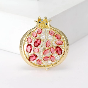 Broche de Granada de Aleación Elegante para Mujer Chapado en Oro con Diamantes de Imitación Rojos Alfiler de Ramillete Joyería de Banquete
