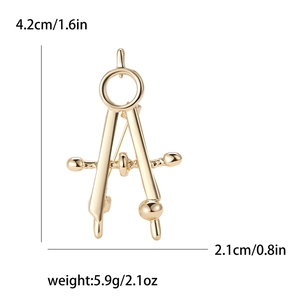 Golden alloy compass brooch pin for clothes with dimension details of 4.2cm height