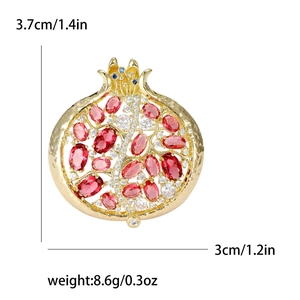 Elegante broche de granada dorado con circón rojo y medidas, altura de 3,7 cm