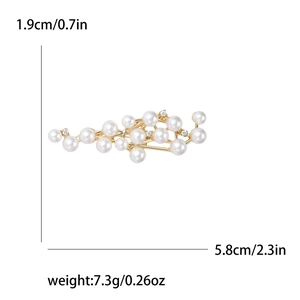 Elegant gold pearl brooch with rhinestones for women, size 5.8cm by 1.9cm and 7.3g weight