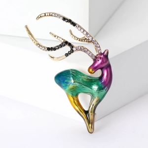Bunte Emaille Elch Brosche Für Damen Legierung Strass Rentier Anstecknadel Für Anzug Kleid Bankett Mode Tier Schmuck Geschenk