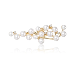 Elegant gold pearl brooch with sparkling rhinestones for women's suit and dress decoration