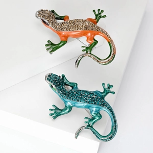 Vintage Enamel Lizard Gecko Brooch Pin Alloy Rhinestone Animal Breastpin For Women Fashion Clothing Jewelry Accessories