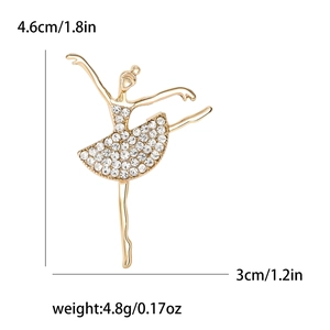 Eleganter Ballerina-Broschenanhänger aus Goldlegierung mit Kristallen und Größenangaben