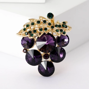 Elegant gold-tone grape brooch with sparkling purple and green rhinestones jewelry