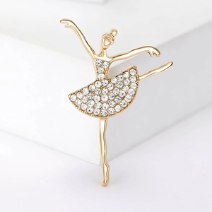 Eleganter Ballerina-Anstecker mit Goldbeschichtung und funkelnden Strasssteinen