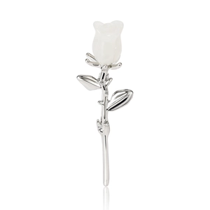 Élégante broche fleur de magnolia en émail argenté avec pétales blancs pour vêtements femme