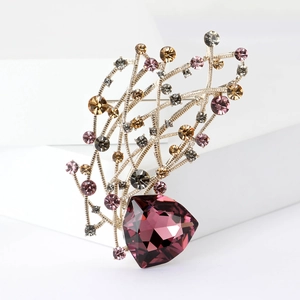 Élégante Broche en Alliage Strass Violette Vigne Fleurie pour Femmes Épingle Plante Mode Bijoux de Vêtements Accessoire Corsage