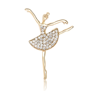 Elegante goldene tanzende Mädchen-Brosche mit weißen Strasssteinen auf weißem Grund