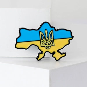 Broche Émaillée Carte Ukraine Série Patriotique Alliage Trident Emblème Broche Jaune Bleu Badge National Pour Hommes Femmes