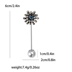Retro gun black sunflower brooch with blue diamond and pearl, 6cm long fashion pin accessory