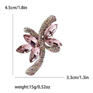Spilla floreale in cristallo rosa con strass per abiti, misura 4,5cm x 3,3cm, 15g
