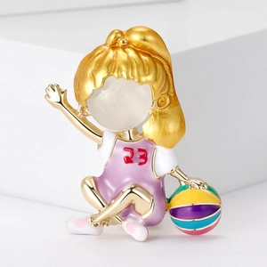 Broche de Chica de Baloncesto de Dibujos Animados de Moda Esmalte Aleación Pin para Mujer Traje Vestido Accesorio Estilo Deportivo Número 23 Joyería Regalo