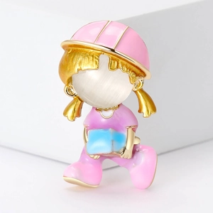 Süße Cartoon Mädchen Umziehende Ziegel Legierung Emaille Brosche Mit Katzenaugenstein Eingelegt Mode Anzug Kleid Corsage Damen Schmuck