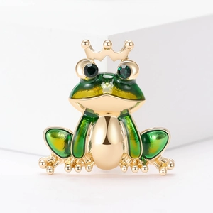 Simpatica Spilla a Corona del Principe Ranocchio in Lega Smalto Verde Strass per Donna Moda Accessori per Abbigliamento Gioielli Regalo