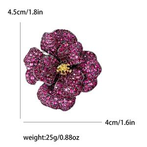Exquisite camellia flower brooch with pink zircons and gold accents, 4.5cm high