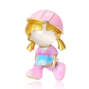 Modische Cartoon-Mädchen Brosche mit rosa Schutzhelm und Opal-Gesicht für Damenanzüge