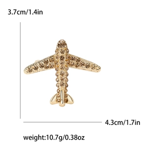 Broche avion dorée à la mode avec strass champagne scintillants pour femme
