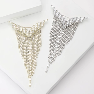 Fashion Y-Shaped Alloy Rhinestone Tassel Brooch Elegant V-Shaped Crystal Inlaid Pins For Women Evening Party Jewelry Gift