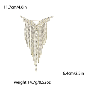 Elegant Y-shape crystal tassel brooch for women with detailed size measurements