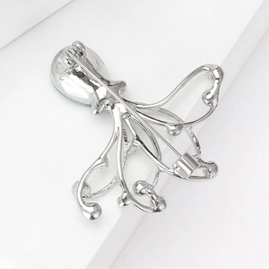 Exquisite silberne Oktopus-Brosche mit Strasssteinen und sicherem Nadelverschluss