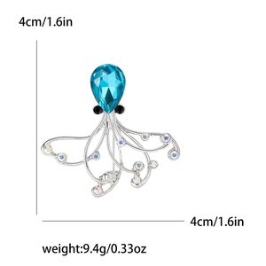 Exquisite Oktopus-Brosche mit himmelblauem Kristall und bunten Strasssteinen