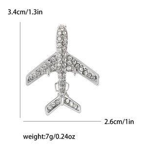 Broche avion argentée scintillante avec strass blancs, 3,4cm x 2,6cm, poids de 7g