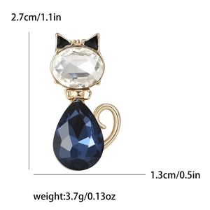 Elegante spilla a gatto dorata con cristallo blu e strass, misura 2,7 cm x 1,3 cm