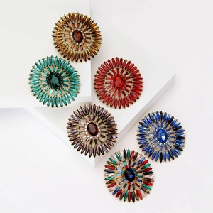 Luxury Alloy Rhinestone Oval Sunflower Brooch Pin Large Crystal Style Corsage For Women Fashion Wedding Party Jewelry