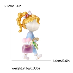 Broche fillette mignonne avec tête en œil de chat et robe émaillée de 3,5 cm