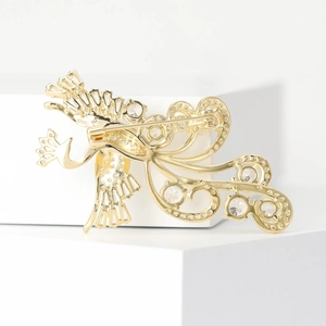 Luxury copper and zircon phoenix brooch with gold plating and sparkling crystal accents