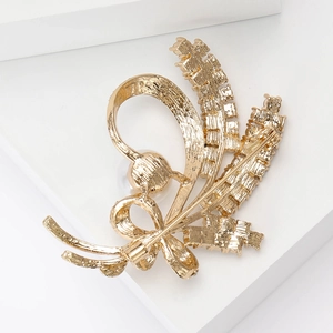Elegant gold wheat brooch with rhinestones featuring a secure back safety pin and texture