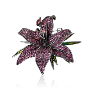 Élégante Broche Fleur en Cuivre Vintage pour Femmes Épinglette Florale en Zirconia Lis Émail Accessoires de Robe Bijoux