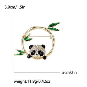 Fashionable panda and bamboo ring brooch with sparkling crystals and colorful enamel finish