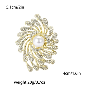 Elegant gold rhinestone firework brooch with pearl center for women's fashion