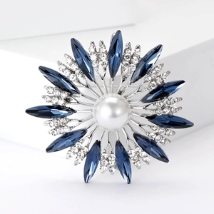 Elegant Alloy Sunflower Brooch With Faux Artificial Pearl And Rhinestone Crystal For Women Luxury Formal Banquet Floral Lapel Pin