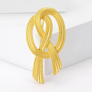 Vintage French High-End Gold Alloy Bow Brooch Ribbon Knot Woven Texture Fashion Ladies Suit Dress Pin Corsage Jewelry Accessory