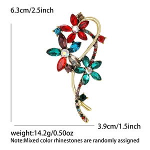 Broche florale élégante en alliage avec strass colorés pour robes de soirée luxe