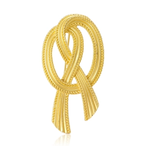 Vintage gold ribbon knot brooch with textured metallic finish for elegant women dresses