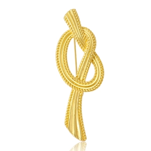 French vintage matte gold rope knot brooch with elegant twisted metal texture for women