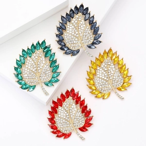 Vintage Legierung Strass Ahornblatt Brosche Hochwertige Bunte Blatt Brustnadel Für Damen Anzug Mantel Dekoration Eleganter Schmuck