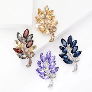 Broche Vintage en Alliage avec Strass en Épi de Blé pour Femmes Élégante Épingle Feuille de Cristal pour Costume Mariage Fête Bijoux de Mode
