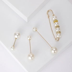 Elegantes Legierung Kunstperlen Brosche Set Mit Strasssteinen Gold Für Damen Anzug Kleid Hochzeit Party Modeschmuck Nadeln