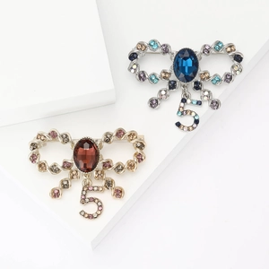 Elegant Alloy Bowknot Brooch With Rhinestone Number Five Pendant For Women Fashion Luxurious Dress Pin Jewelry Gift Accessory