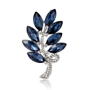 Élégante broche d'épi de blé argentée avec cristaux bleu foncé et strass pour femme