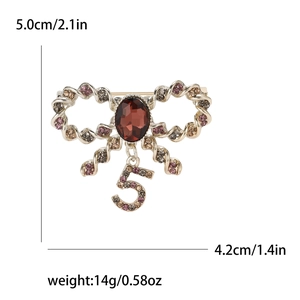 Fashion bow brooch with rhinestones and number 5 pendant for women accessory