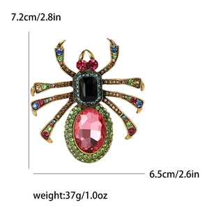 Détails de la broche araignée rétro avec dimensions et cristaux multicolores brillants